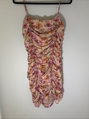 NWOT Floral Ruched Slip Dress in Peach and Pink